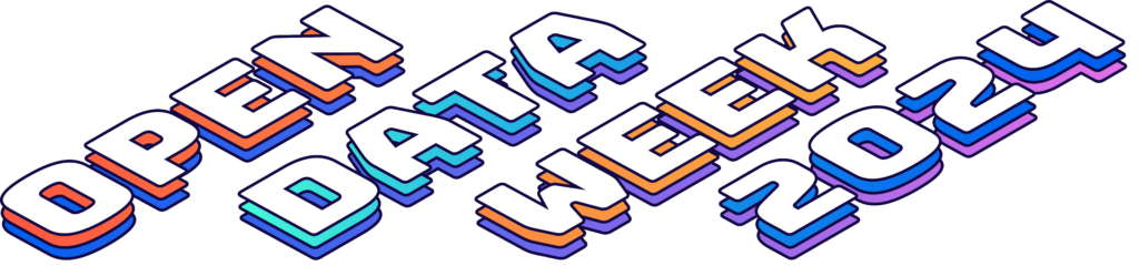 Logo for Open Data Week 2024, featuring color text in the Bungee font.
